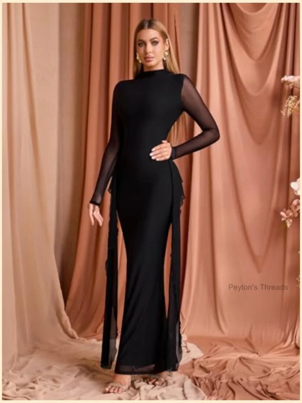 Long Sleeve Bodycon Maxi Dress Mesh Tie Backless Formal Party Cocktail